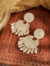 White Floral Fresh Water Pearl kundan Chandbali style push back earrings