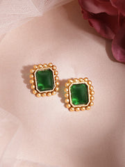 22KT Gold Plated Brass Emerald Stone Studded Intricate Necklace With Earrings Set