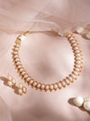 Gold Plated Brass Metal With White Beads Studded Necklace Set