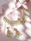 Gold-Plated Cubic Zirconia-Studded Beaded Necklace and Earrings