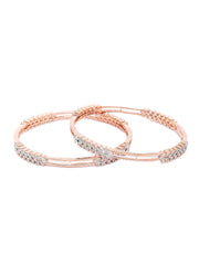 Elegant Floral American Diamond Rose Gold Bangles Set of 2