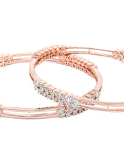 Elegant Floral American Diamond Rose Gold Bangles Set of 2