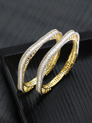 Baguette American Diamond Gold-Plated Bangle Set of 2