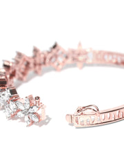 Rose Gold-Plated American Diamond Bracelet in Floral Pattern