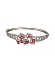 Elegant Pink Block American Diamond Silver-Plated Bracelet