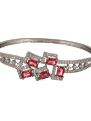 Elegant Pink Block American Diamond Silver-Plated Bracelet