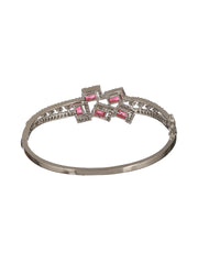 Elegant Pink Block American Diamond Silver-Plated Bracelet