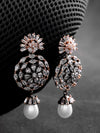 Floral Shaped American Diamond Earring With Pearl Drop For Women And Girls