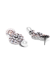 Floral Shaped American Diamond Earring With Pearl Drop For Women And Girls