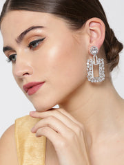 Rhodium-Plated American Diamond Studded Drop Earrings