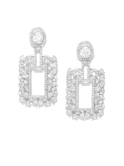 Rhodium-Plated American Diamond Studded Drop Earrings