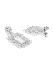 Rhodium-Plated American Diamond Studded Drop Earrings