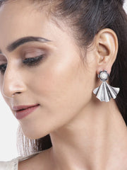 Oxidised Silver-Plated Pearl studded floral inspired Drop earrings