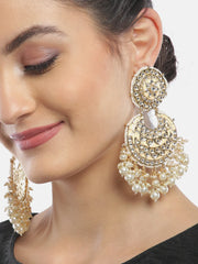 Kundan Studded and Beaded Peach Colored Earrings