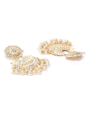 Kundan Studded and Beaded Peach Colored Earrings