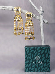 Saanjh Swar-Grey Stones Beads Gold Plated Jhumka Earring