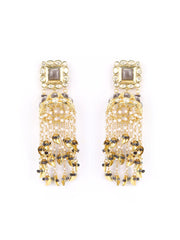 Saanjh Swar-Grey Stones Beads Gold Plated Jhumka Earring