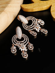 Elegant American Diamond Rose Gold Floral Drop Earring