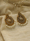 Studded Peacock Pearl Drop Gold-Plated Earrings