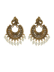 Studded Peacock Pearl Drop Gold-Plated Earrings