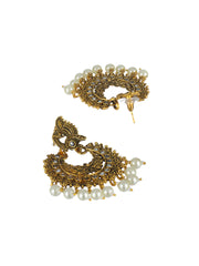 Studded Peacock Pearl Drop Gold-Plated Earrings