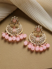 Studded Pink Floral Gold-Plated Chandbali Earrings