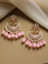 Studded Pink Floral Gold-Plated Chandbali Earrings