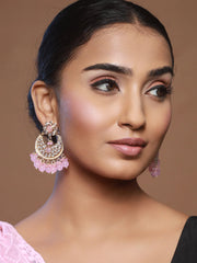 Studded Pink Floral Gold-Plated Chandbali Earrings