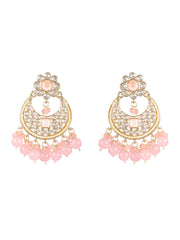 Studded Pink Floral Gold-Plated Chandbali Earrings