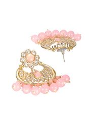 Studded Pink Floral Gold-Plated Chandbali Earrings