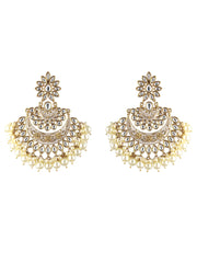 White Kundan Pearl Gold-Plated Chandbali Earrings