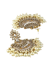 White Kundan Pearl Gold-Plated Chandbali Earrings