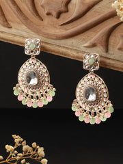 Pretty Pastel-Toned Studded Floral Beads Gold-Plated Drop Earrings