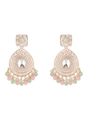 Pretty Pastel-Toned Studded Floral Beads Gold-Plated Drop Earrings