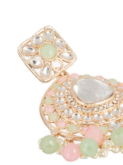 Pretty Pastel-Toned Studded Floral Beads Gold-Plated Drop Earrings