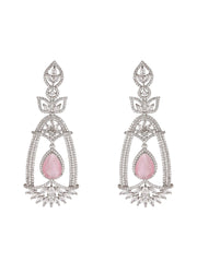 Pink Leaf American Diamond Silver-Plated Drop Earrings