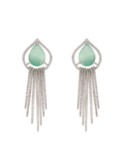 Mint Green Leaf Rings American Diamond Silver-Plated Earrings