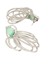 Mint Green Leaf Rings American Diamond Silver-Plated Earrings