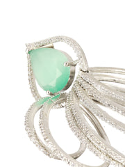 Mint Green Leaf Rings American Diamond Silver-Plated Earrings