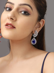 Silver-Plated American Diamond and Stunning Blue Diamond Earrings