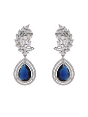 Silver-Plated American Diamond and Stunning Blue Diamond Earrings