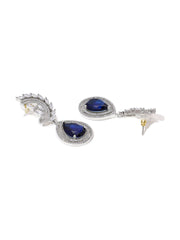 Silver-Plated American Diamond and Stunning Blue Diamond Earrings