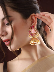 Pink Stoned Jhumkas