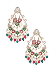 Floral Green and Ruby Stoned Beads Chandbalis