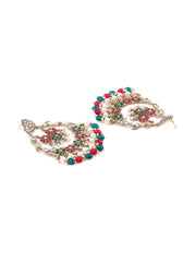 Floral Green and Ruby Stoned Beads Chandbalis