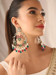 Floral Green and Ruby Stoned Beads Chandbalis