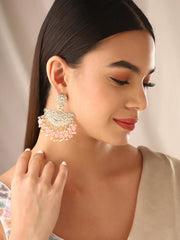 Pink Beads and Kundan Chandbali Earrings