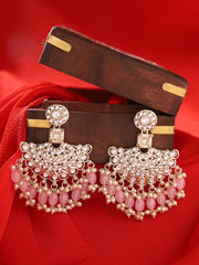 Pink Beads and Kundan Chandbali Earrings