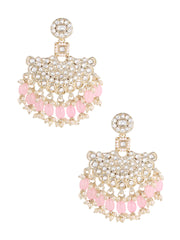 Pink Beads and Kundan Chandbali Earrings