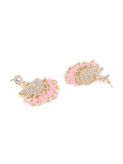 Pink Beads and Kundan Chandbali Earrings